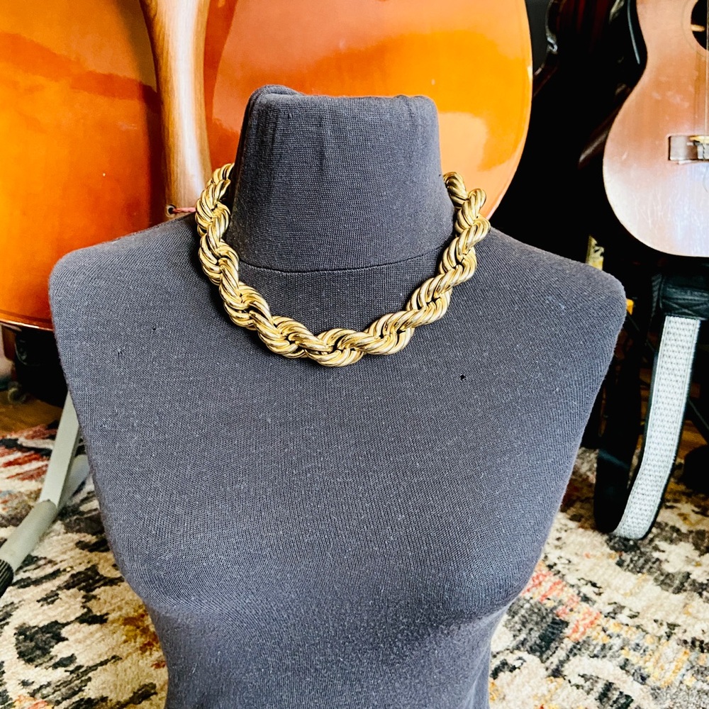 Vintage Bold & Gold Toned Big Rope Necklace HipHop Statement - Picture 5 of 16